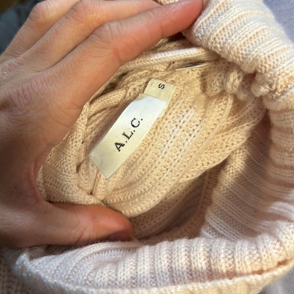 A.L.C. Alexander Pink Wool Cashmere Turtleneck Lace Up Back Sweater - Picture 9 of 10